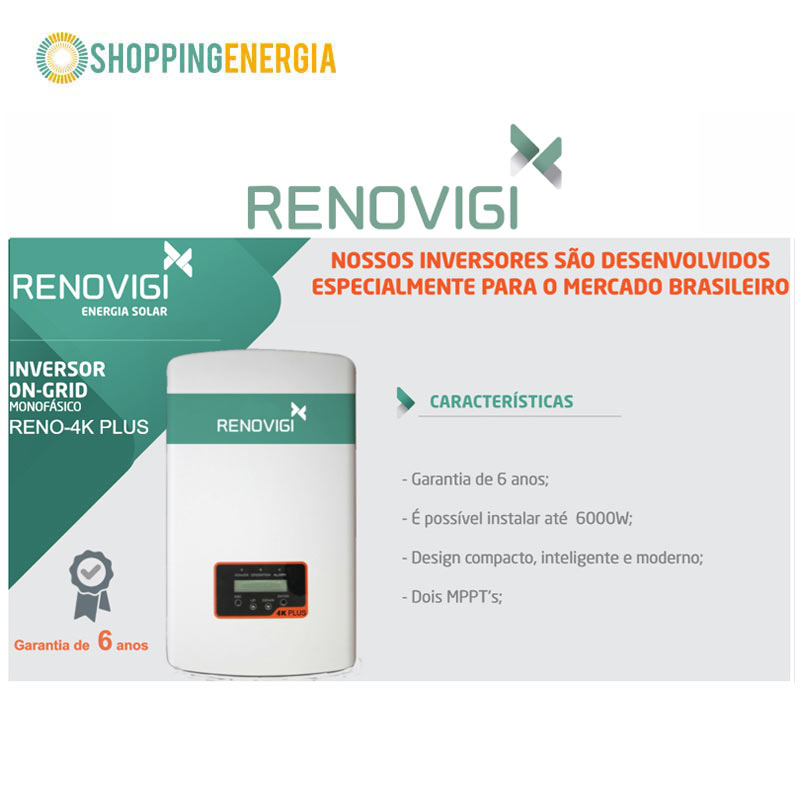 Inversor-4kPlus Kit Inversor Solar Renovigi 4,76kWp (14p) – Gera em torno de 501,08 kWh por Mês