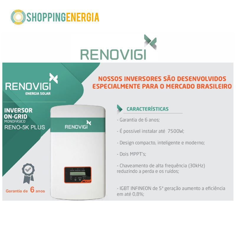Inversor-5kPlus Kit Inversor Solar Renovigi 5,44kWp (16p) – Gera em torno de 572,63 kWh por Mês